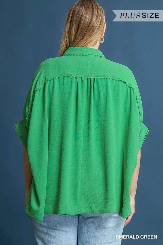 Scalloped Detailed Button Down Dolman Top