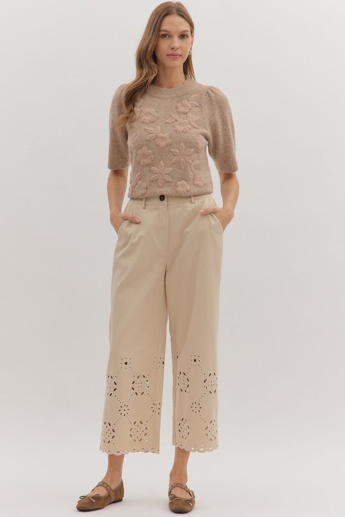 Eyelet Cut Out Straight Leg Pants