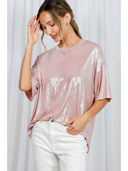 Crew Neck S/S Metallic Foil Top