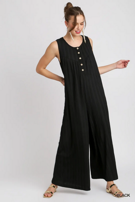 Black Front Button Jumpsuit