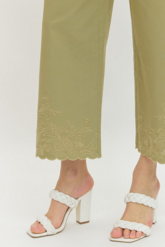 Scalloped Embroidered Hem Pants