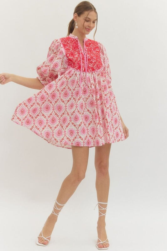 Pink Mixed Print Half Sleeve Mini