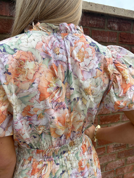 Pastel Floral Tiered V-Neck Dress