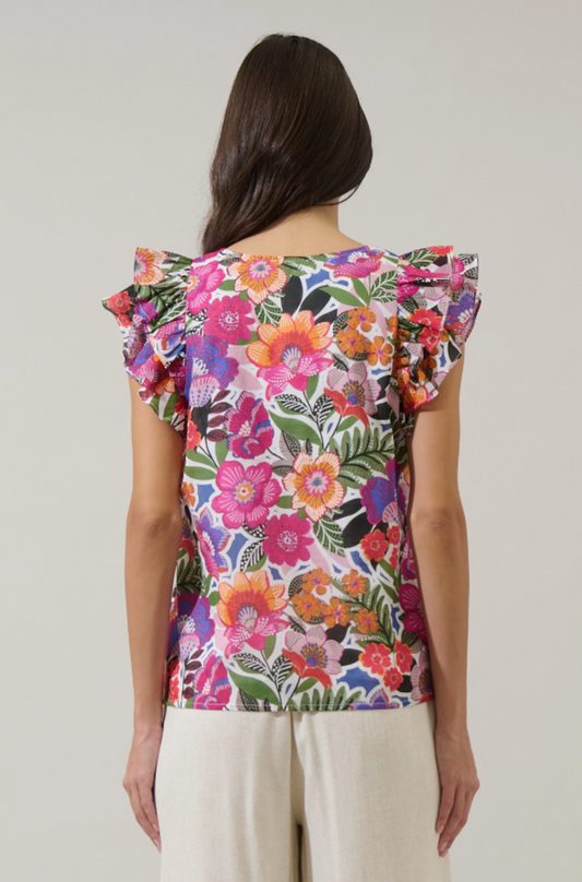 Rendal Floral Tiffy Ruffle Top