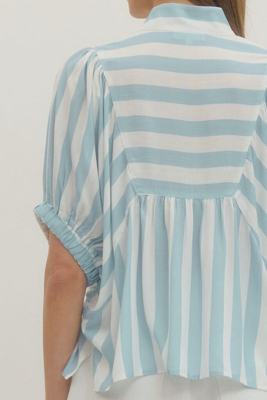 Stripe Batwing Top with V-Neck Detail