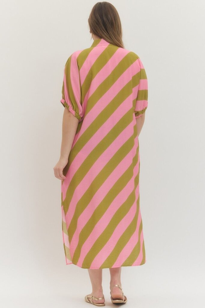 Diagonal Stripe Dolman Sleeve Middi Dress Curvy