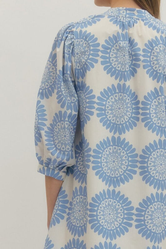 Medallion Print Puff Sleeve Mini Dress