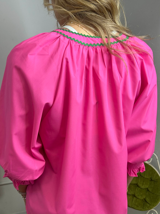 Embroidered V-Neck w/ Ric-Rac Detail