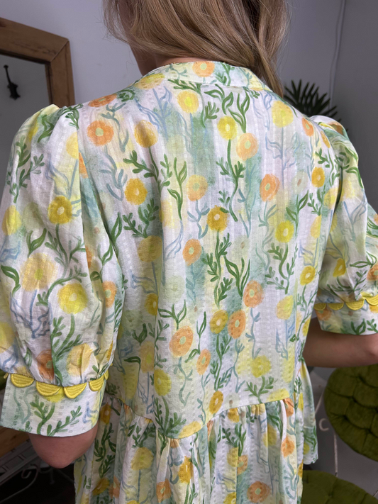 Floral Short Sleeve Top with Trim Details