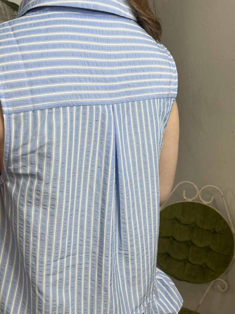 Striped Ruffle Bottom Button Down Top