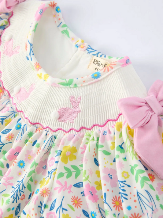 Easter Bunny Embroidered Pom-Pom Dress