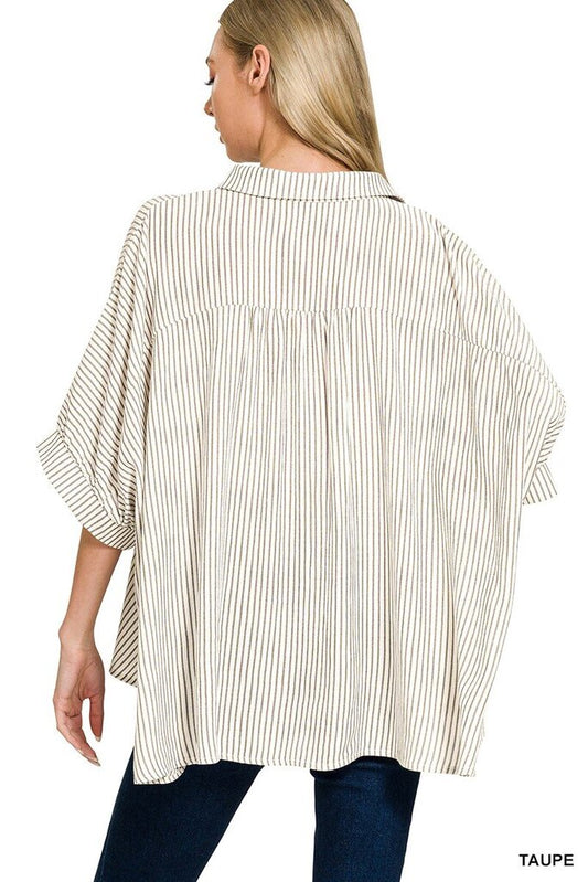 Woven Striped Button Down Boxy Top