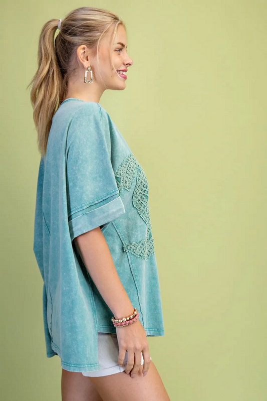 Oversized Washed T-Shirt w/Palm Trees