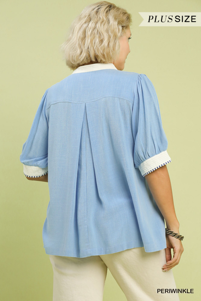 Linen Blend Contrast Top
