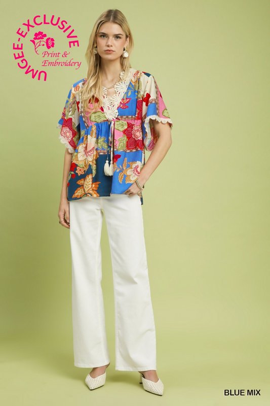 Floral Lace Trim Top