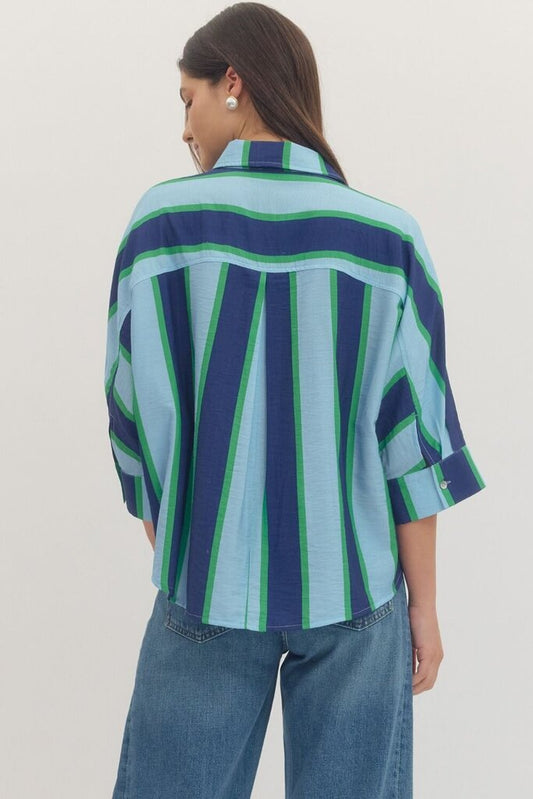 Stripe Button Down Collared Top