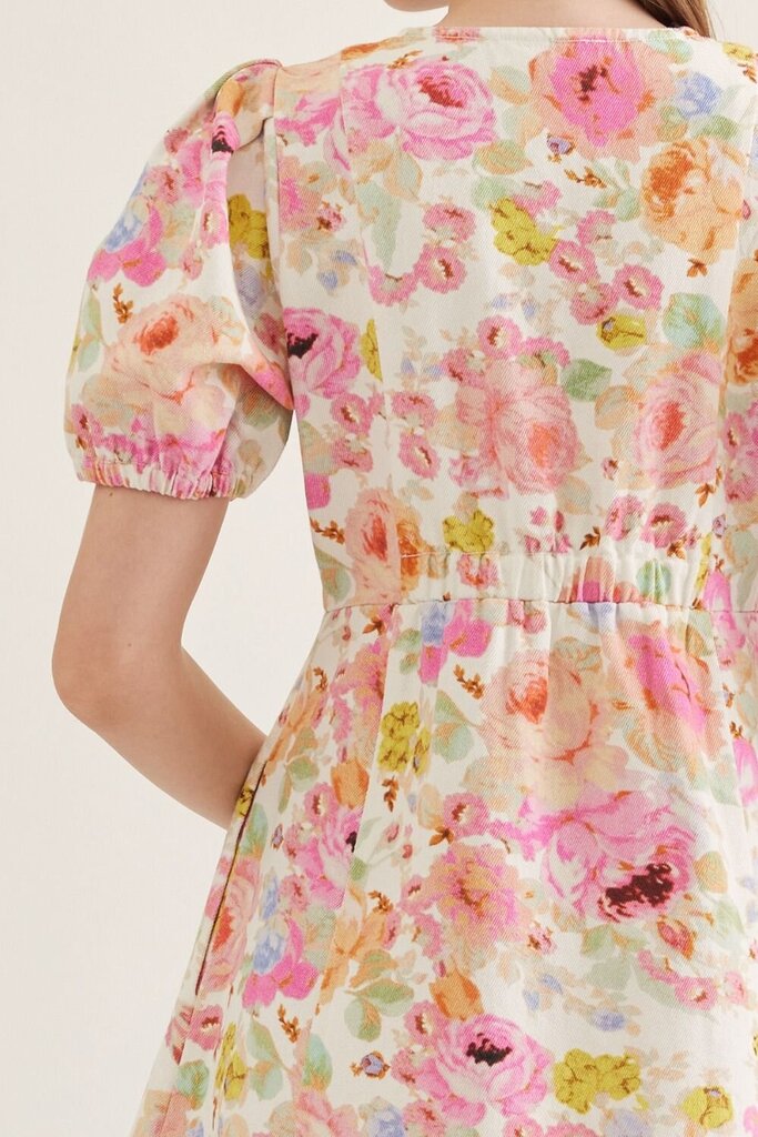 Floral Button Down Puff Slv. Dress