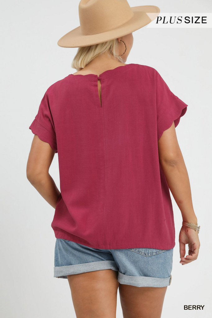 Linen Rolled Sleeve Top - BERRY