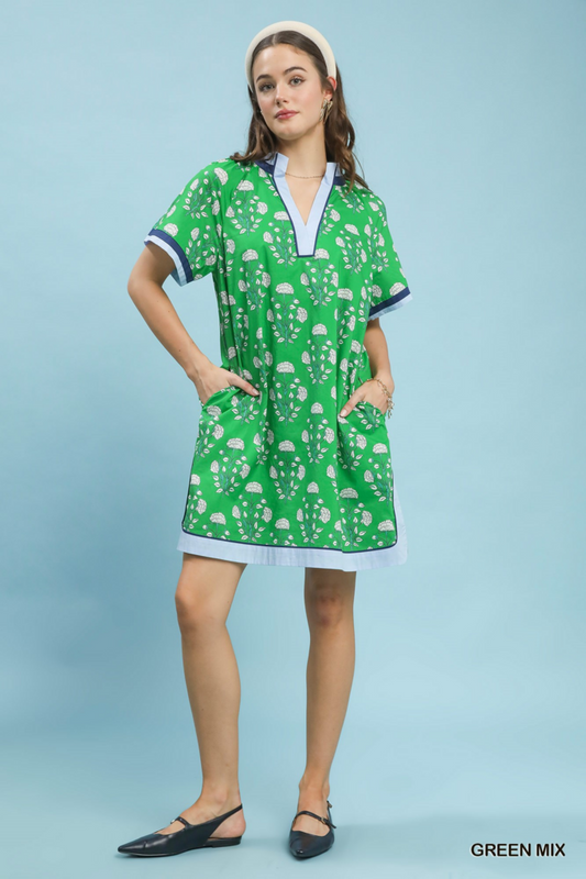 Split Neck SS Shift Dress