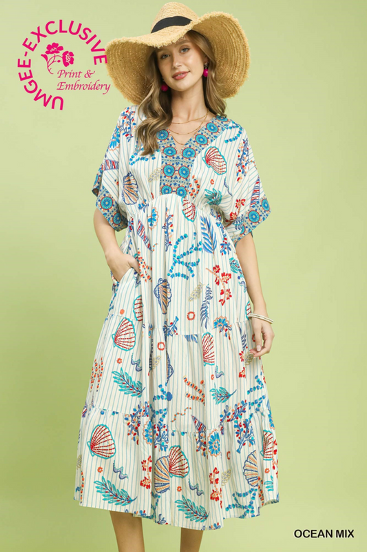 Shell Print Tiered Midi