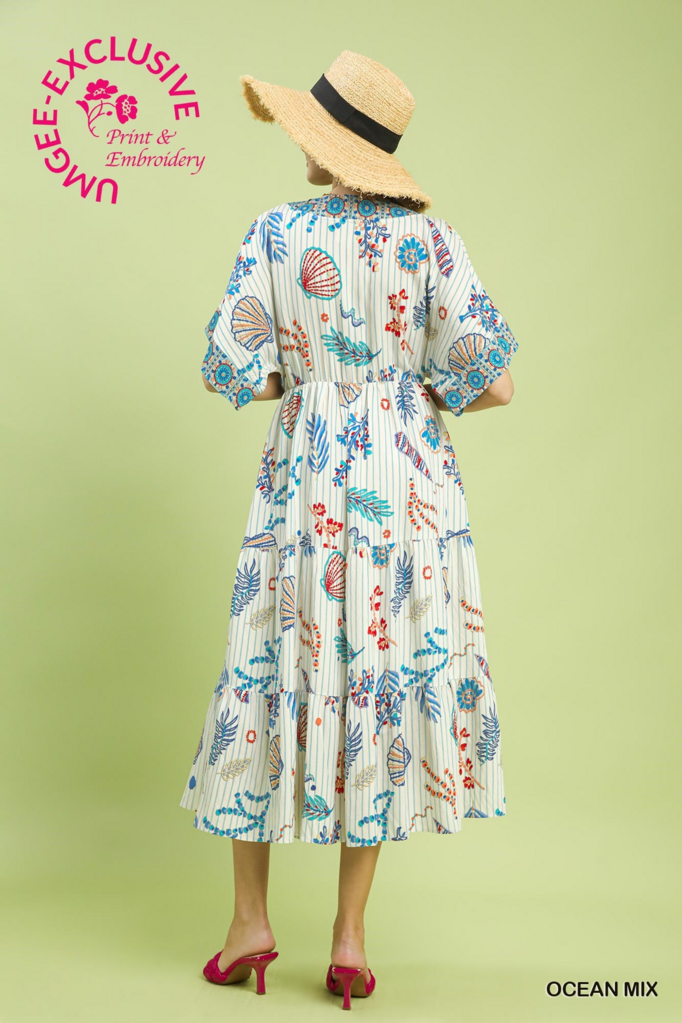 Shell Print Tiered Midi