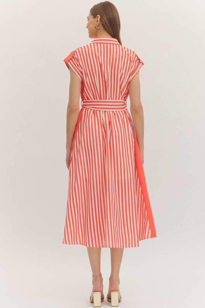 Stripe Cap Sleeve Midi