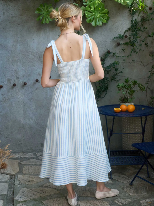 Stripe Smocked Waist Maxi Dress