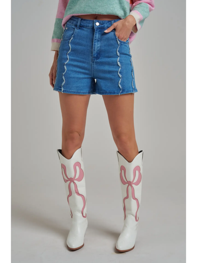 Mid Rise Wide Leg Denim Shorts