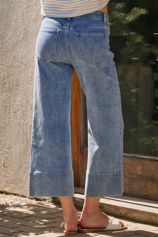 Mid Rise Denim Wide Leg Jeans