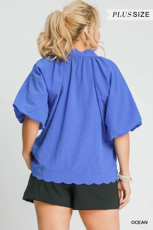 Ocean Blue V-Neck Blouse