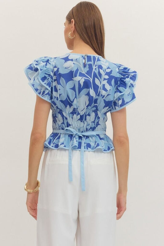 Ocean Blue Back Tie Blouse