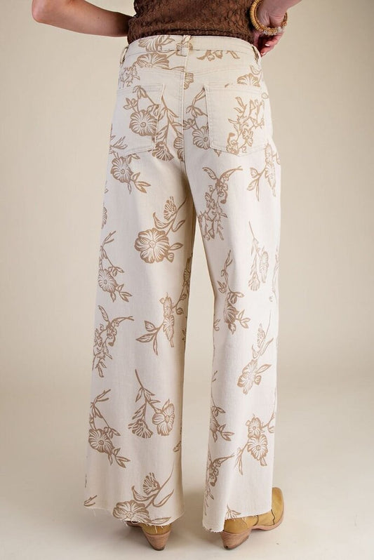 Ecru Floral Printed Pants
