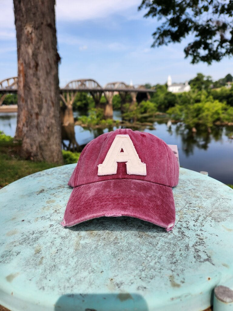 Vintage Dyed Baseball Cap- Burgundy/White