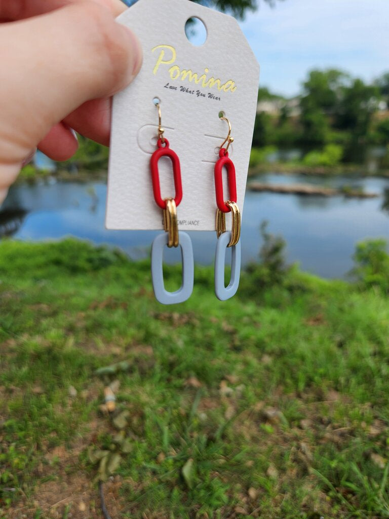 Gameday Red/Gray Linked Color Coated Oval Earrings