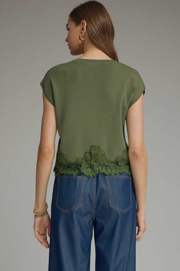 Cap Sleeve Lace Detail Top