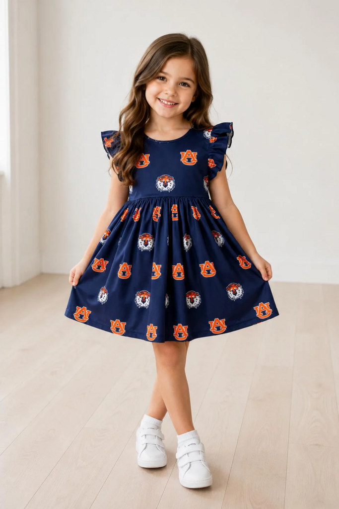 Auburn Blue Aubie Flutter Twirl Dress