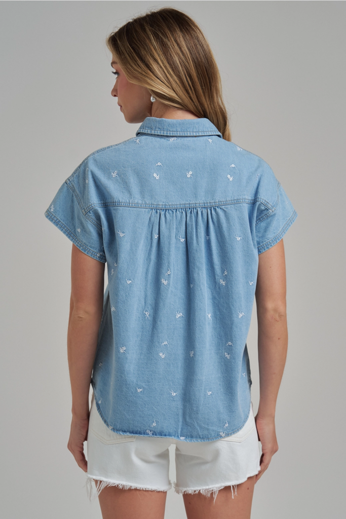 Floral Embroidered Button Down Shirt