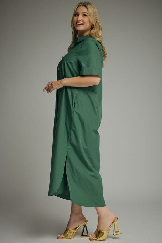 S/S Midi Dress w/Snap Closure- Curvy