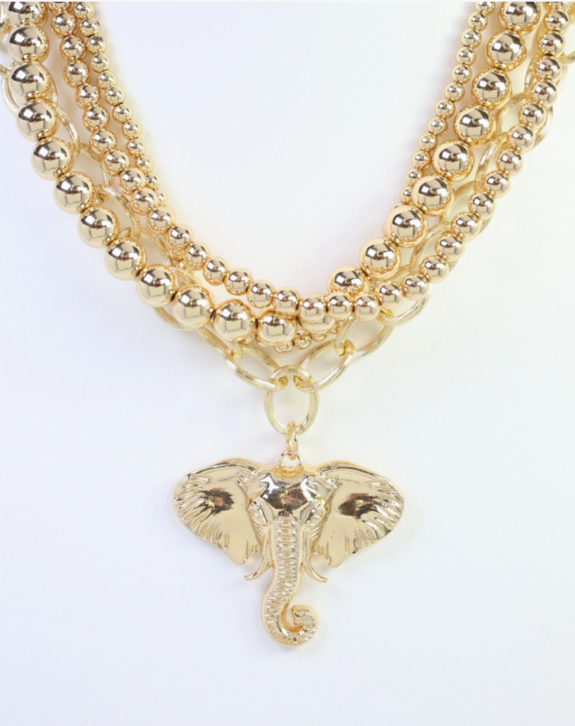 Bree Beaded Layered Necklace - Elephant