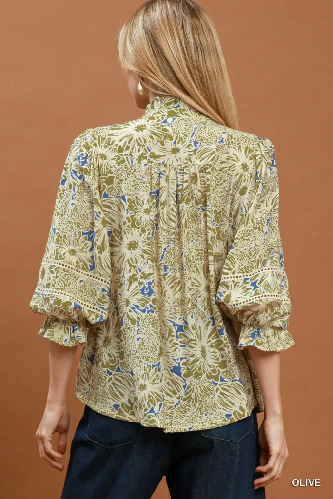 Floral Button Down with Lace Trim