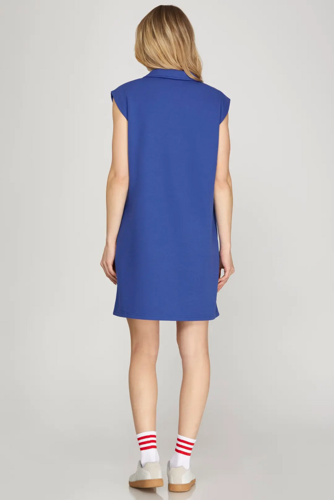 Sleeveless Polo Half Zip Mini Dress BLUE