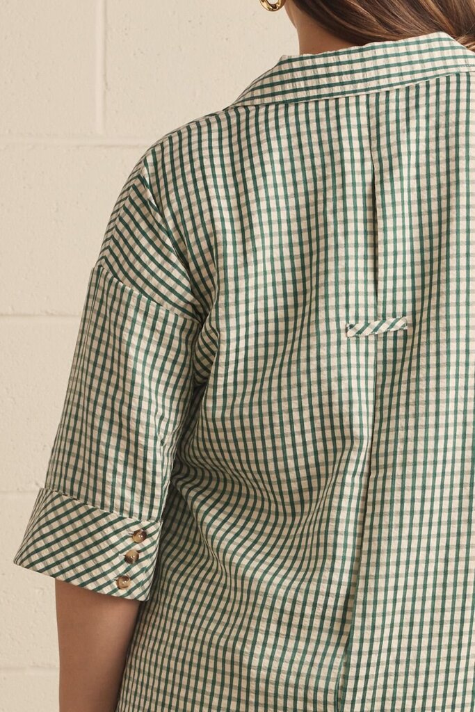 Gingham 3/4 Sleeve V-Neck