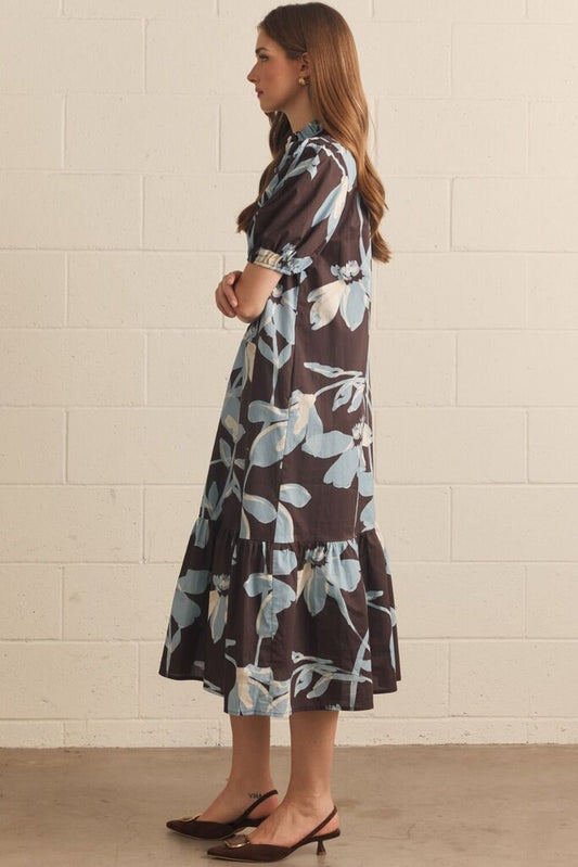 Floral Puff Sleeve Middi