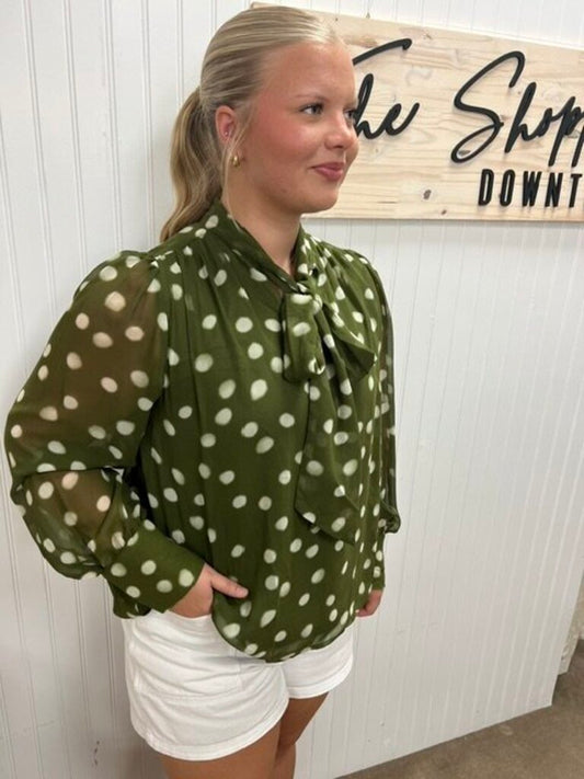 Polka-Dot Tie Neck Blouse