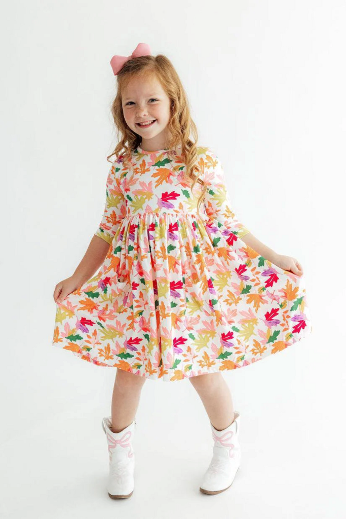 Falling Leaves 3/4 Sleeve Pocket Twirl Dress