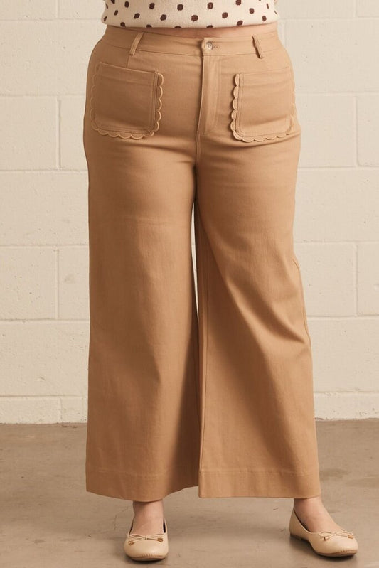 Scalloped Accent Wide-Leg Pants