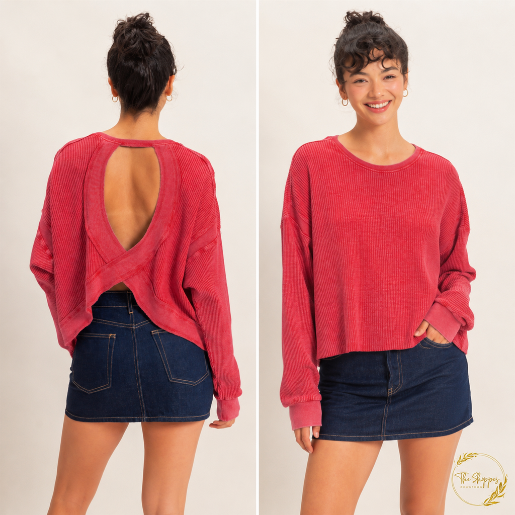 Cotton Keyhole Back Top RED