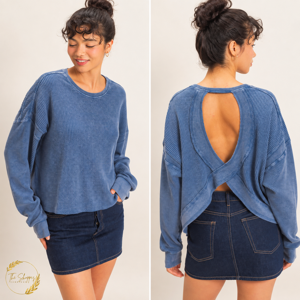 Cotton Keyhole Back Top NAVY