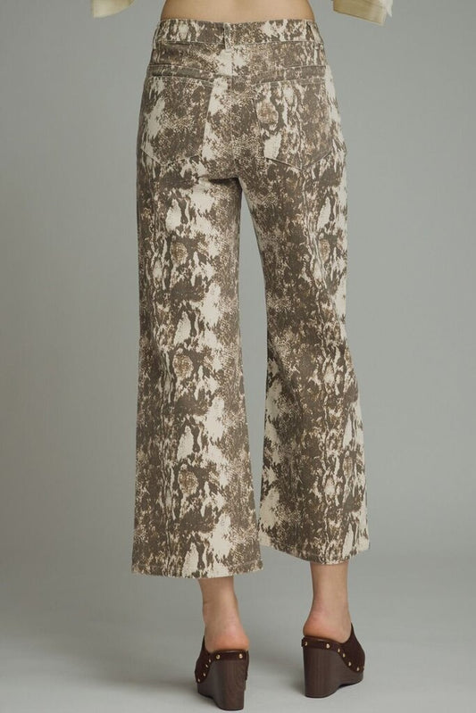 Snake Print Cropped Wide Leg Pant