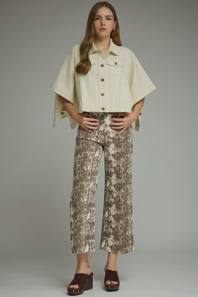 Snake Print Cropped Wide Leg Pant